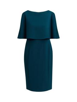 Gina Bacconi Gillian Overlay Cape Dress, Dark Green - view 2, Dark Green