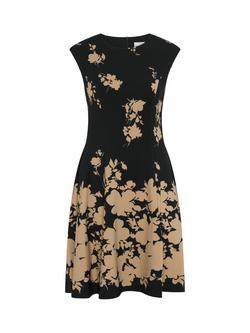 Gina Bacconi Floral Flared Dress, Black/Beige - view 2, Black/Beige