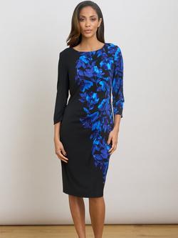 Gina Bacconi Floral Long Sleeve Dress, Black/Sapphire, Black/Sapphire