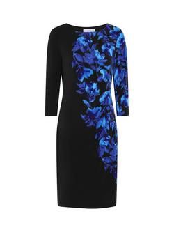 Gina Bacconi Floral Long Sleeve Dress, Black/Sapphire - view 2, Black/Sapphire
