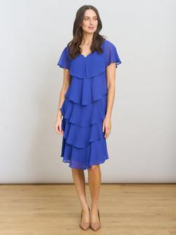 Gina Bacconi Tiered Cape Dress, Cobalt, Cobalt