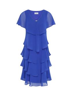 Gina Bacconi Tiered Cape Dress, Cobalt - view 2, Cobalt