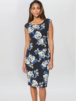 Gina Bacconi Boat Neck Floral Dress, Black/Multi, Black/Multi