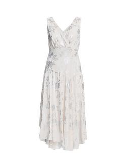 Gina Bacconi Floral Chiffon Midi Dress, Champagne/Silver - view 2, Champagne/Silver
