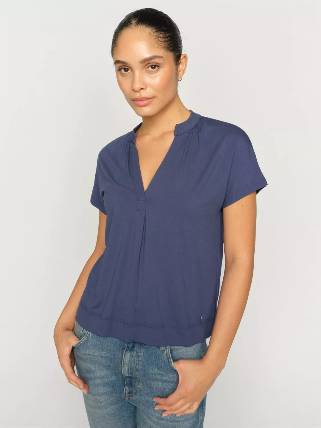 MOS MOSH Shira V-Neck Pleat Top containing LENZING™ ECOVERO