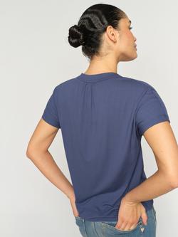 MOS MOSH Shira V-Neck Pleat Top containing LENZING™ ECOVERO™ Viscose, Crown Blue - view 2, Crown Blue