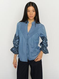 MOS MOSH Stomin Embroidered Sleeve Denim Shirt, Light Blue, Light Blue