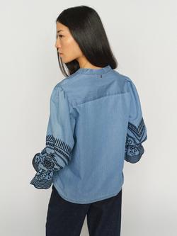 MOS MOSH Stomin Embroidered Sleeve Denim Shirt, Light Blue - view 2, Light Blue