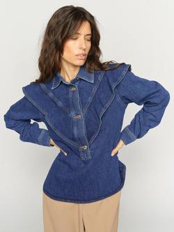 MOS MOSH Irina Ruffle Denim Shirt, Dark Blue, Dark Blue