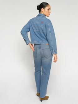 MOS MOSH Rachel Asymmetric Crossover Waistband Jeans, Mid Blue - view 2, Mid Blue