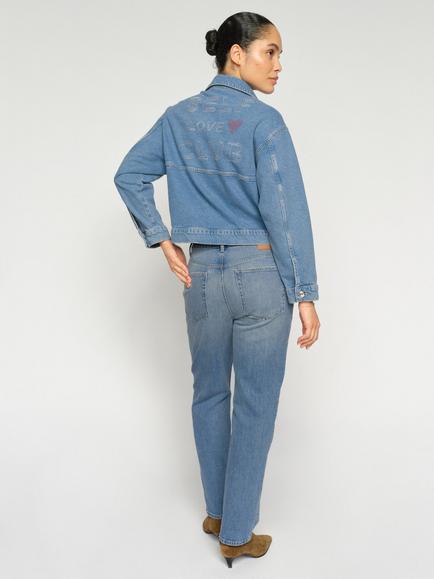 MOS MOSH Rachel Asymmetric Crossover Waistband Jeans, Mid Blue - view 2, Mid Blue