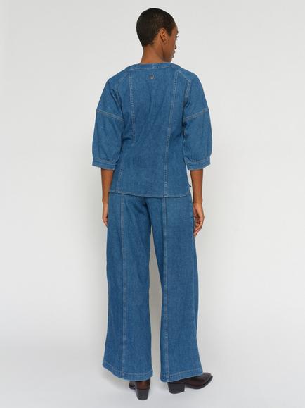 MOS MOSH Verone Crispy Wide Leg Jeans, Mid Blue - view 2, Mid Blue