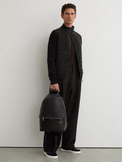 Reiss Zip Through Funnel Quilted Hybrid Jacket, Black, Black