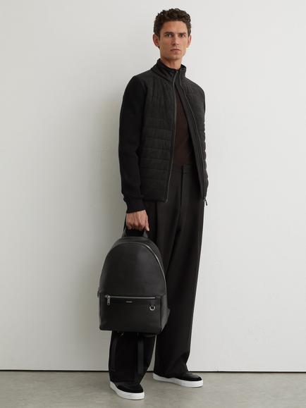 Reiss Zip Through Funnel Quilted Hybrid Jacket, Black, Black