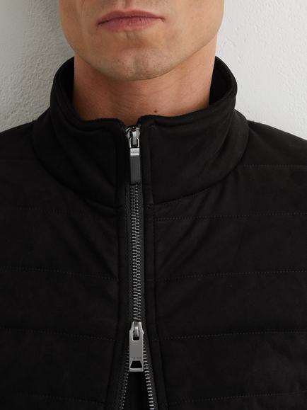 Reiss Zip Through Funnel Quilted Hybrid Jacket, Black - view 2, Black