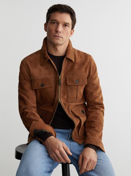 Reiss Daventry Suede Zip Jacket, Tobacco Brown, Tobacco Brown