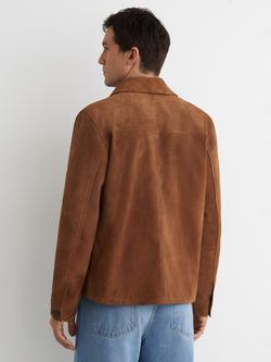 Reiss Daventry Suede Zip Jacket, Tobacco Brown - view 2, Tobacco Brown