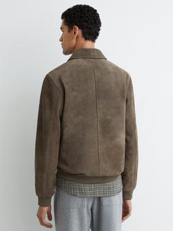 Reiss Sainsie Suede Zip Through Jacket, Olive Green - view 2, Olive Green