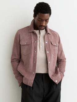 Reiss Sliken Suede Press Stud Twin Pocket Jacket, Soft Pink, Soft Pink