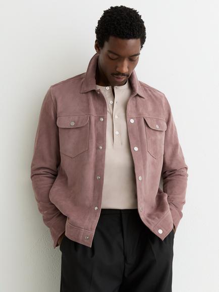Reiss Sliken Suede Press Stud Twin Pocket Jacket, Soft Pink, Soft Pink