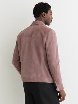 Reiss Sliken Suede Press Stud Twin Pocket Jacket, Soft Pink - view 2, Soft Pink