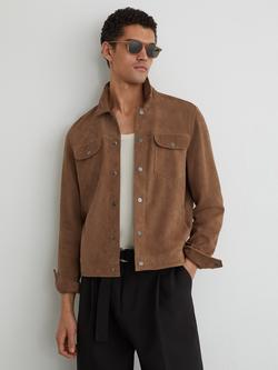 Reiss Sliken Suede Press Stud Twin Pocket Jacket, Mushroom Brown, Mushroom Brown
