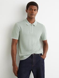 Reiss Brink Half Zip Textured Polo Shirt, Soft Sage Green, Soft Sage Green