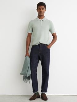 Reiss Brink Half Zip Textured Polo Shirt, Soft Sage Green - view 2, Soft Sage Green