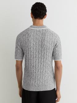 Reiss Denby Half Zip Cable Polo Shirt, Black/White - view 2, Black/White