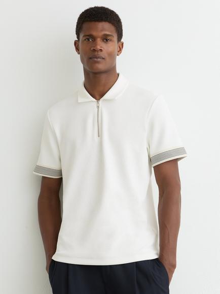 Reiss Bruno Short Sleeve Trim Half Zip Polo Shirt, White, White