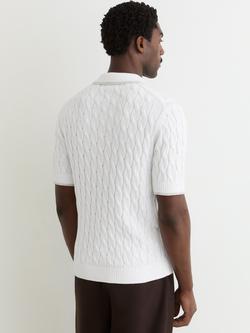 Reiss Denby Cable Knit Polo Shirt, White/Soft Grey - view 2, White/Soft Grey