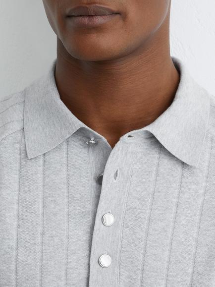 Reiss Dillingham Half Button Wide Ribbed Long Sleeve Polo Top, Grey - view 2, Grey