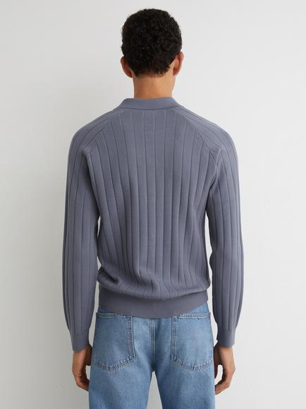 Reiss Dillingham Half Button Wide Ribbed Long Sleeve Polo Top, Steel - view 2, Steel