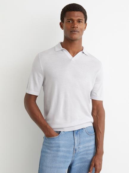Reiss Duchie Short Sleeve Wool Polo Shirt, Frost Blue