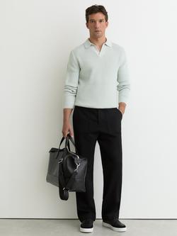 Reiss Dunbar Cotton Blend Regular Fit Long Sleeve Polo Shirt, Sage, Sage