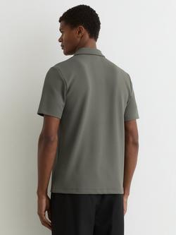Reiss Forno Half Zip Textured Polo Shirt, Sage - view 2, Sage