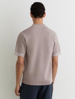 Reiss Newbury Contrast-Stitch Knitted Polo Shirt, Light Taupe Brown - view 2, Light Taupe Brown