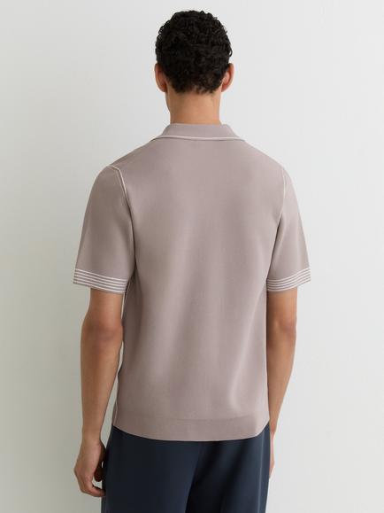 Reiss Newbury Contrast-Stitch Knitted Polo Shirt, Light Taupe Brown - view 2, Light Taupe Brown