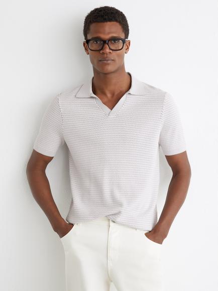 Reiss Redbury Open Collar Textured Polo Shirt, Soft Grey, Soft Grey