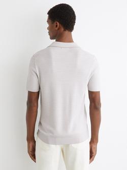 Reiss Redbury Open Collar Textured Polo Shirt, Soft Grey - view 2, Soft Grey