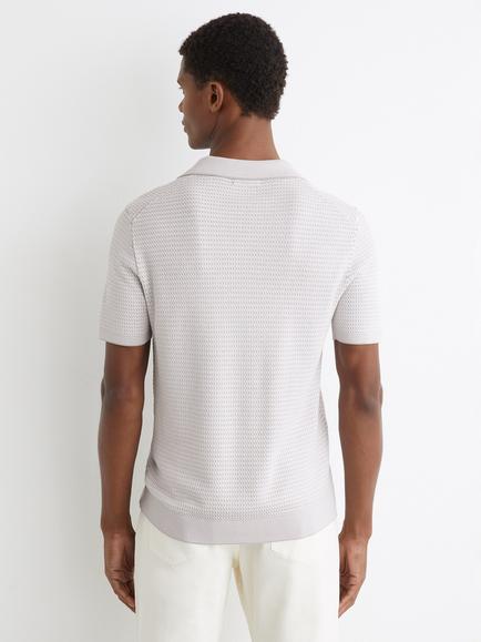 Reiss Redbury Open Collar Textured Polo Shirt, Soft Grey - view 2, Soft Grey
