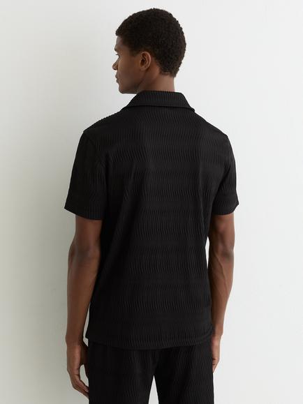 Reiss Aleo Textured Wave Cuban Short Sleeve Shirt - view 2, Black
