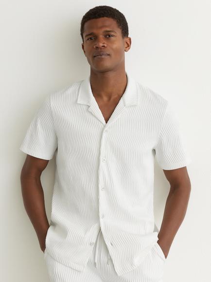 Reiss Aleo Textured Wave Cuban Short Sleeve Shirt, White