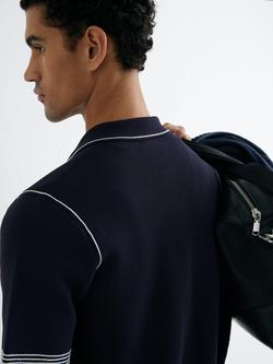 Reiss Blake Stitch Detail Zip Through Knit Shirt, Navy - view 2, Navy