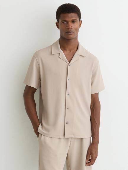 Reiss Cedric Textured Cuban Short Sleeve Shirt, Stone, Stone
