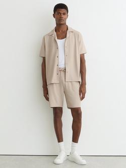 Reiss Cedric Textured Cuban Short Sleeve Shirt, Stone - view 2, Stone