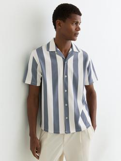 Reiss Dexter Block Stripe Cuban Shirt, Blue, Blue