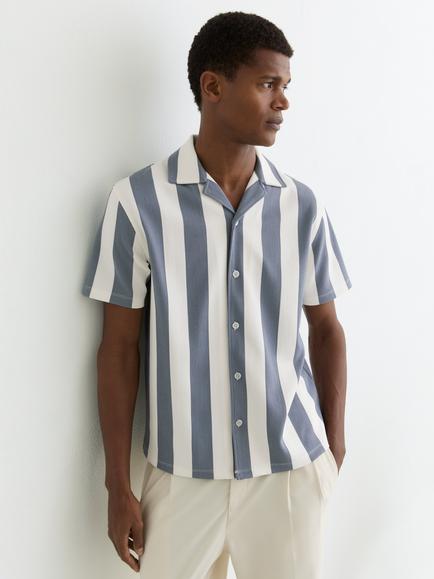 Reiss Dexter Block Stripe Cuban Shirt, Blue