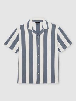 Reiss Dexter Block Stripe Cuban Shirt, Blue - view 2, Blue