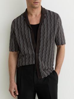 Reiss Drake Wavy Stripe Shirt, Brown, Brown